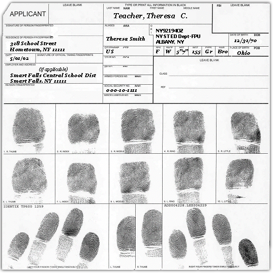 Sample FD-1164 fingerprint card
