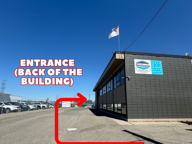 Calgary SE office: the entrance at the back of the building, with the route marked