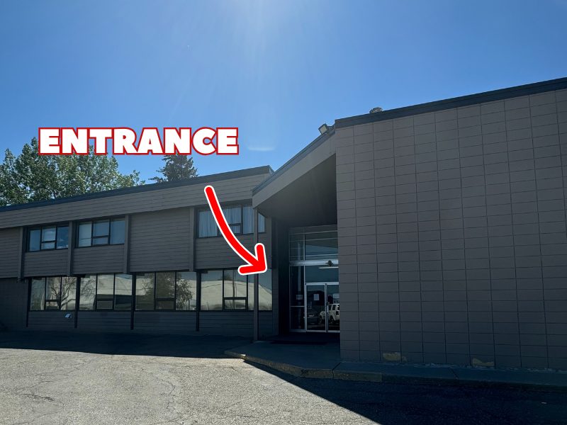 Calgary SE office: the back entrance, marked with an arrow
