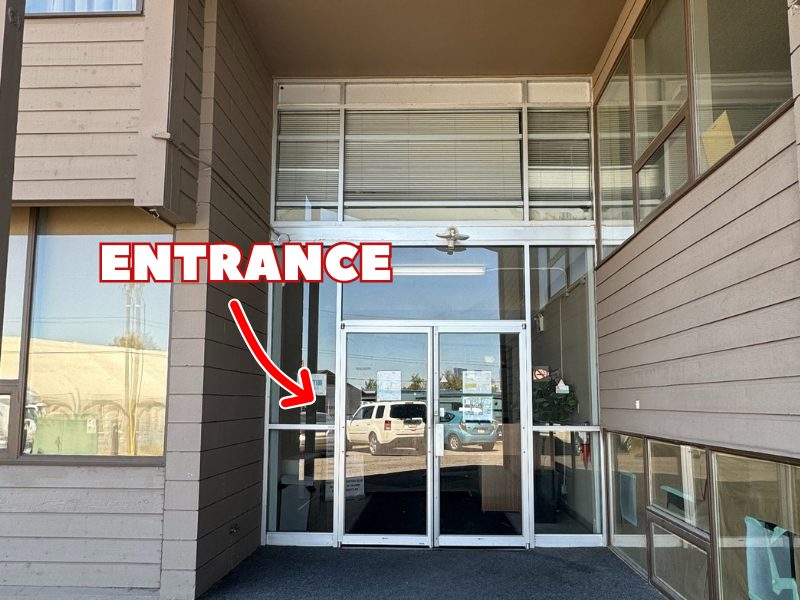 Calgary SE office: the entrance door, marked with an arrow