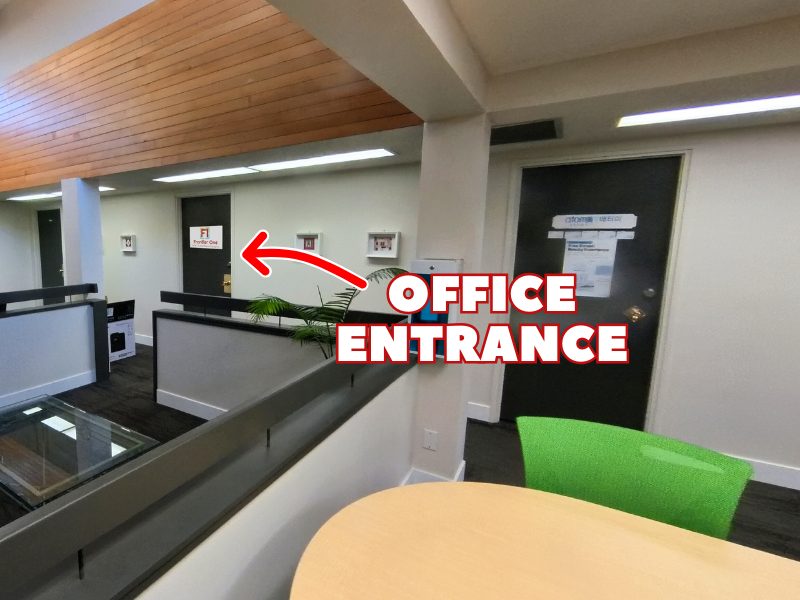Calgary SE office: the office entrance, marked with an arrow