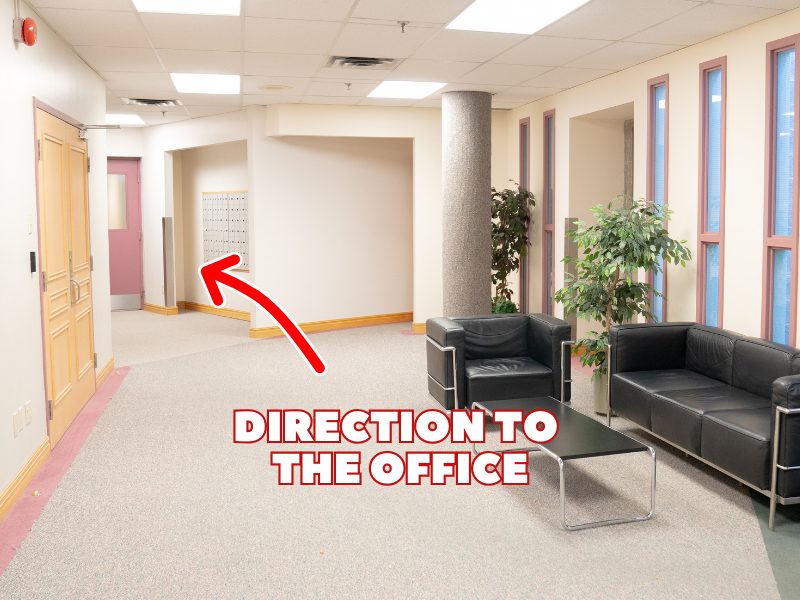 Kitchener office: the second floor, with an arrow toward the office