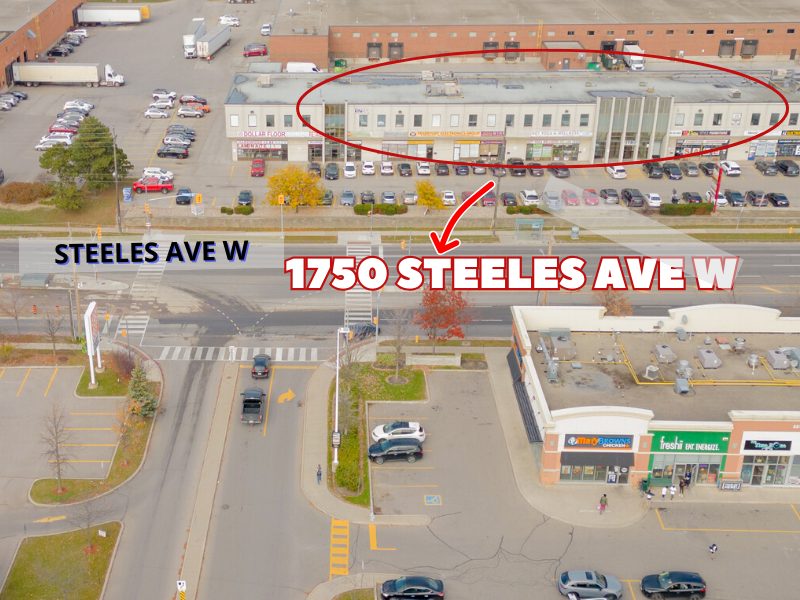 Vaughan office: aerial view of the building, with an arrow to the office